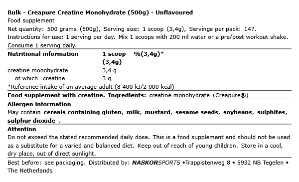 Creapure Creatine Monohydrate 500g Bulk