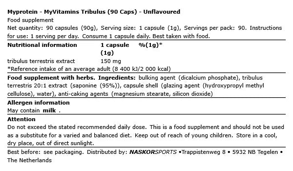 Tribulus 90 gélules My Protein