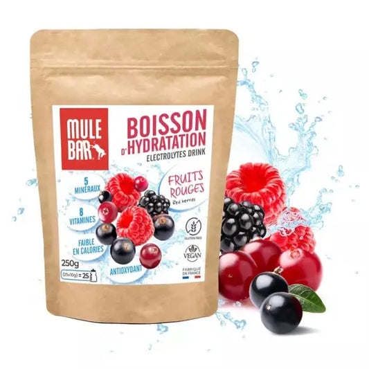 Boisson d'hydratation en poudre à diluer aux fruits rouges 250g Mulebar