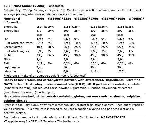 Mass Gainer Chocolat 2,5kg Bulk