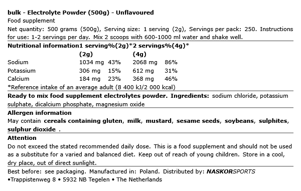 Poudre d’électrolytes - Nature 500g Bulk