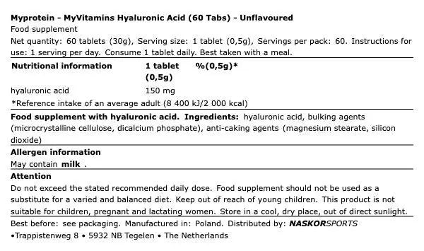Acide Hyaluronique 60 gélules My Protein