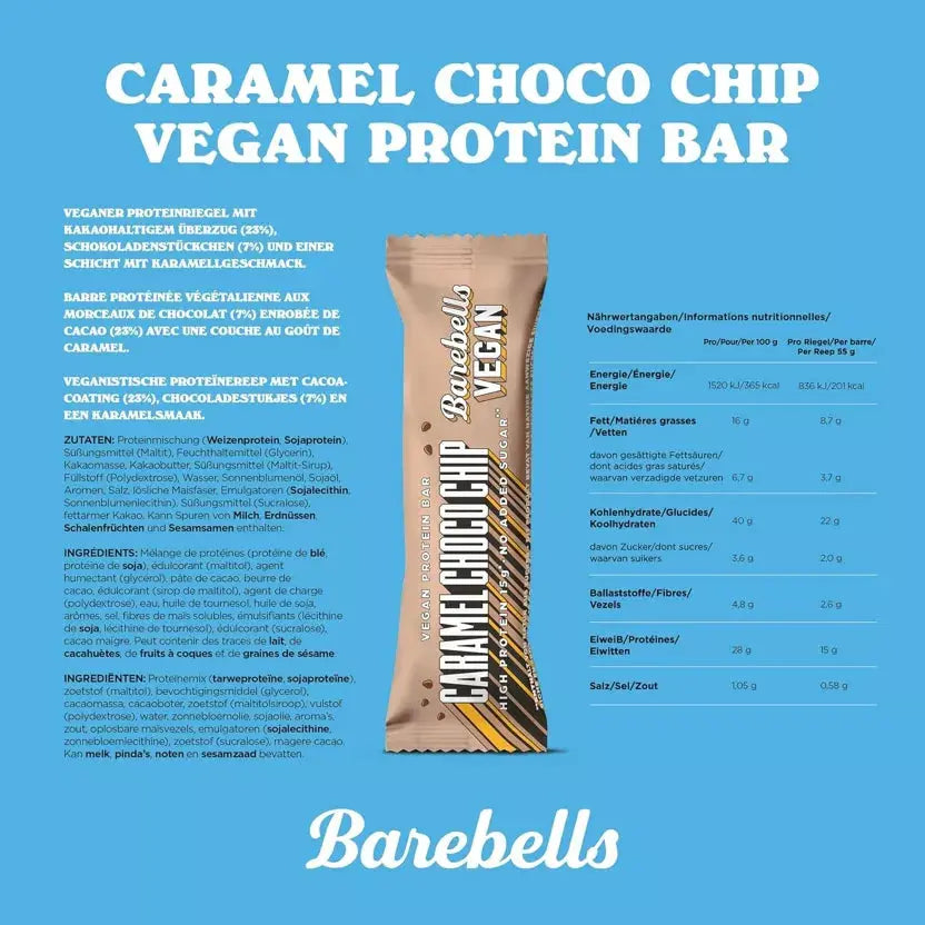 Barre protéinée Vegan Caramel Choco Chip 55g Barebells