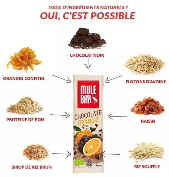 Barre céréales fruits bio & vegan Chocolat - Orange 40g Mulebar
